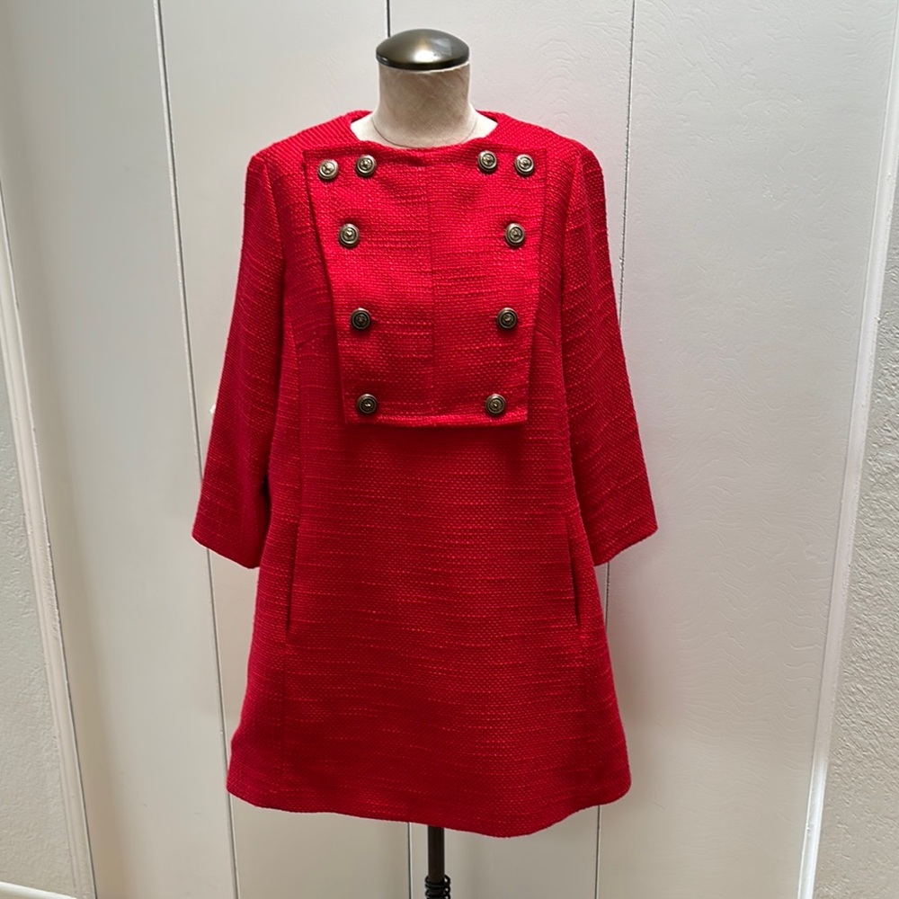 NEXIIA Red Textured Dress with Removable White Satin Bow Tie